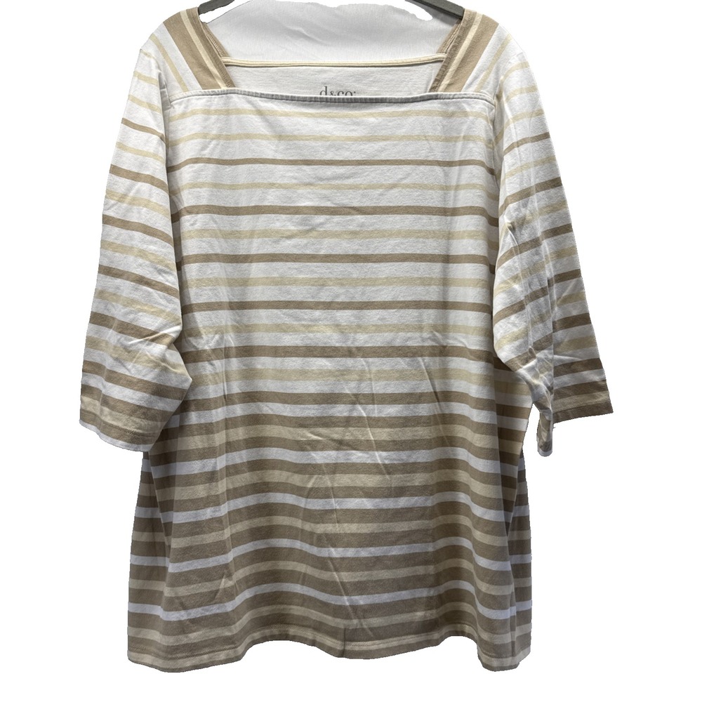 Denim & Co Women's Top Size XLP Petite Brown White Stripe 3/4 Sleeve Square Neck